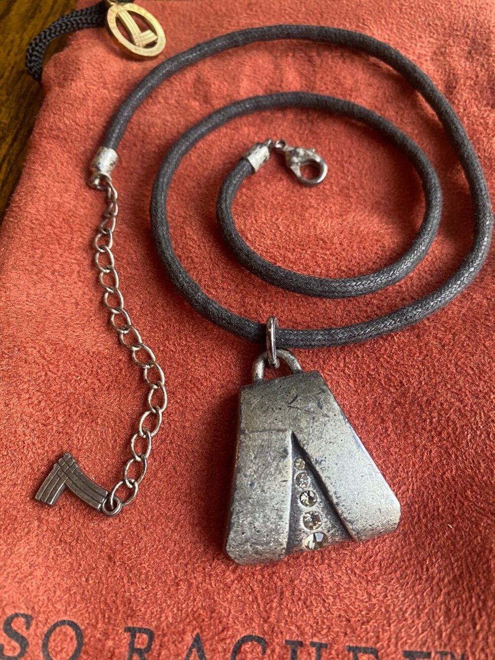 So Rachel Longaberger Trapezoid Pendant Necklace w/ Pouch & Box